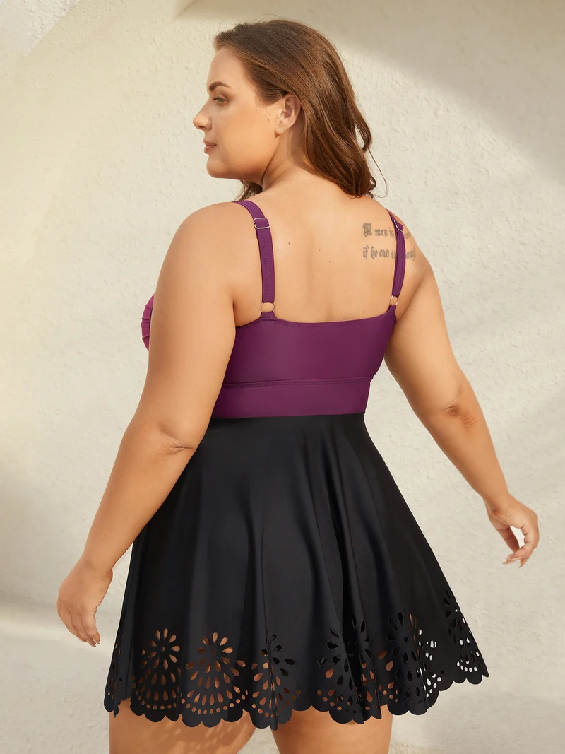 Twist Front Laser Cut Swim Dress