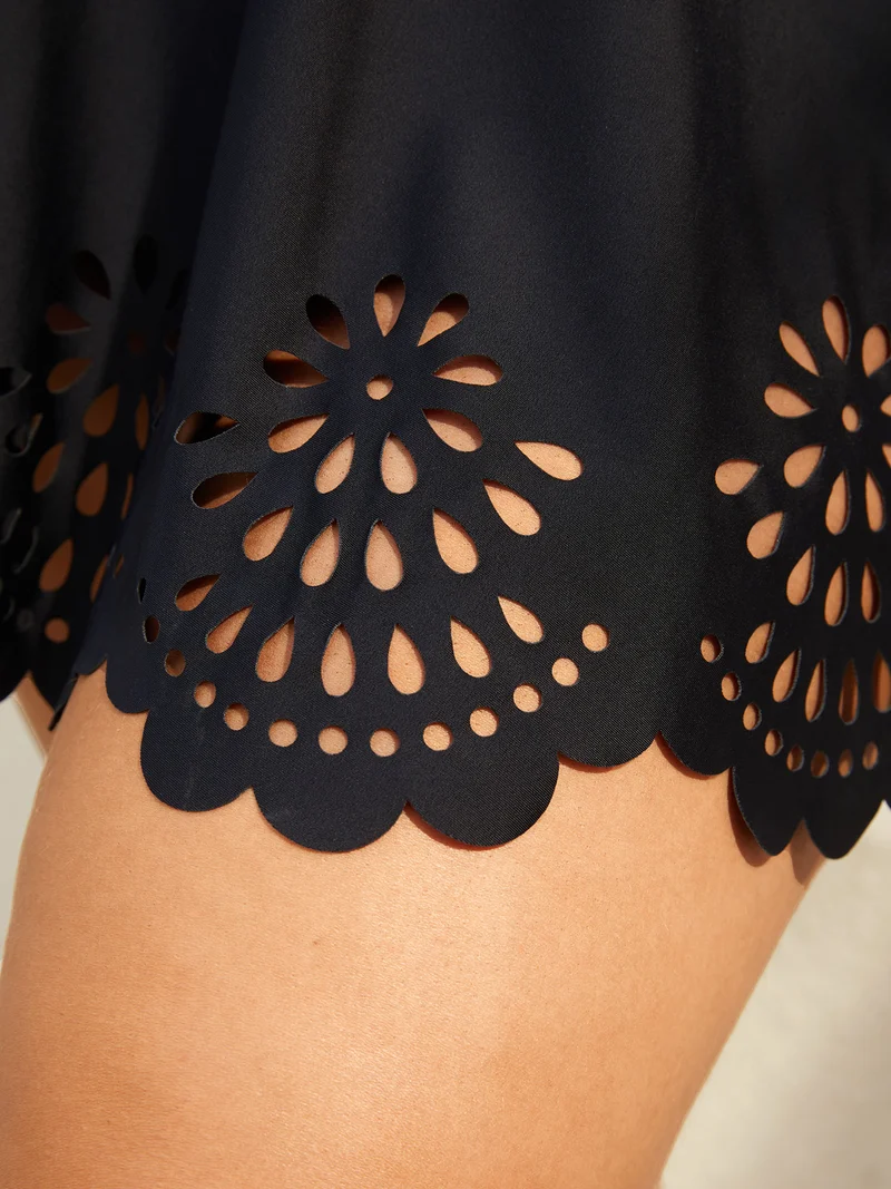 Twist Front Laser Cut Swim Dress