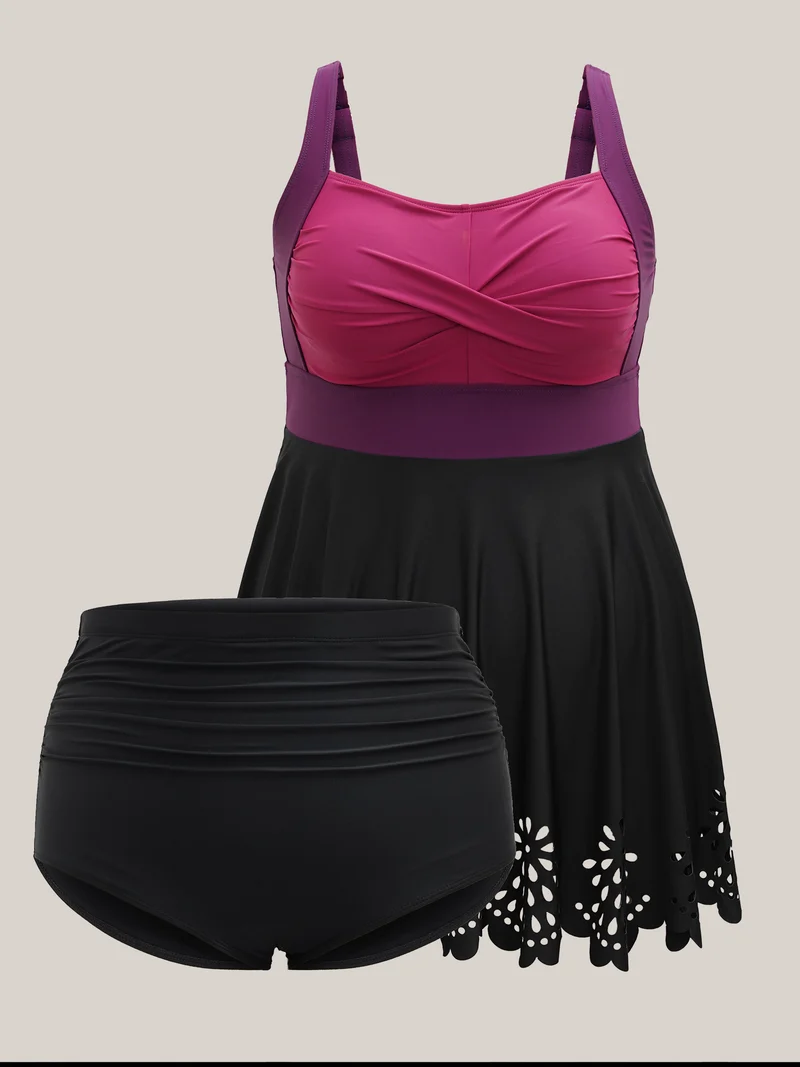 Twist Front Laser Cut Swim Dress
