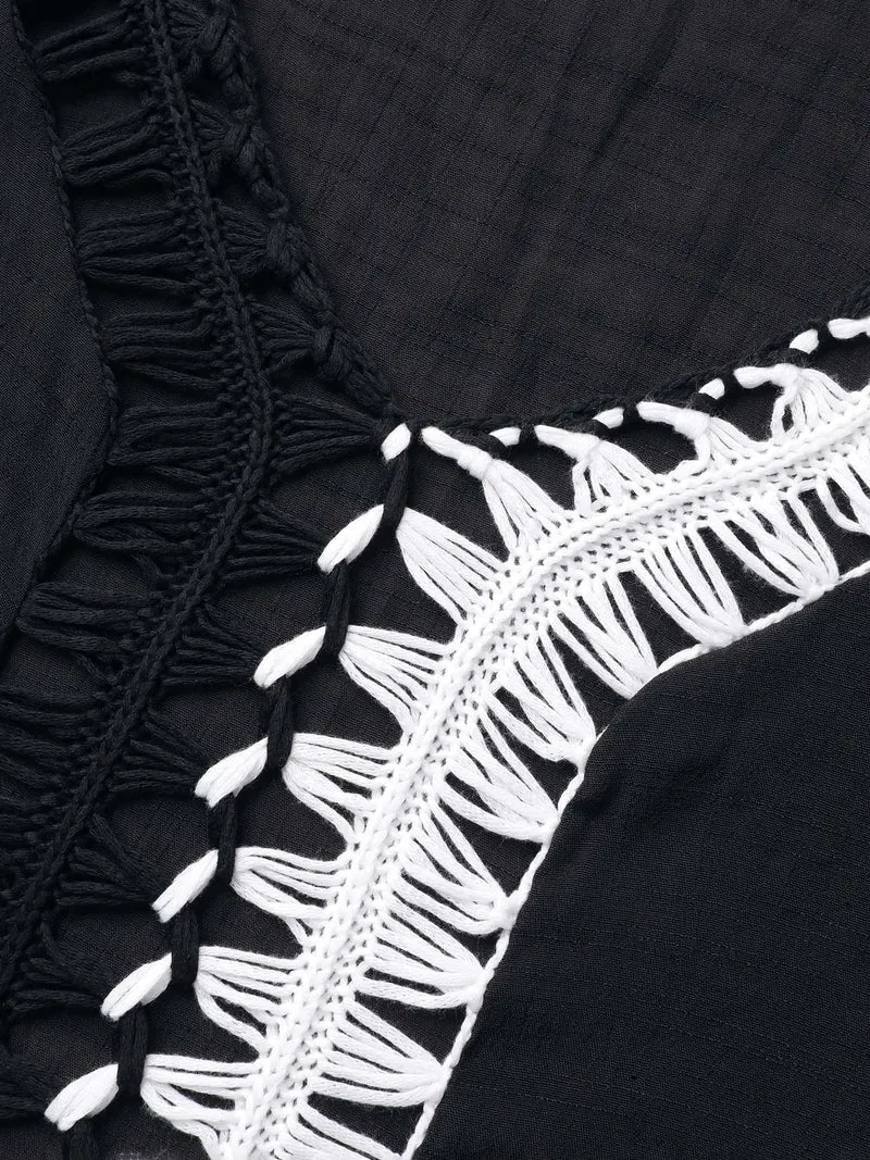 Crochet Back Design Dolman Sleeve Swim Cover-Up