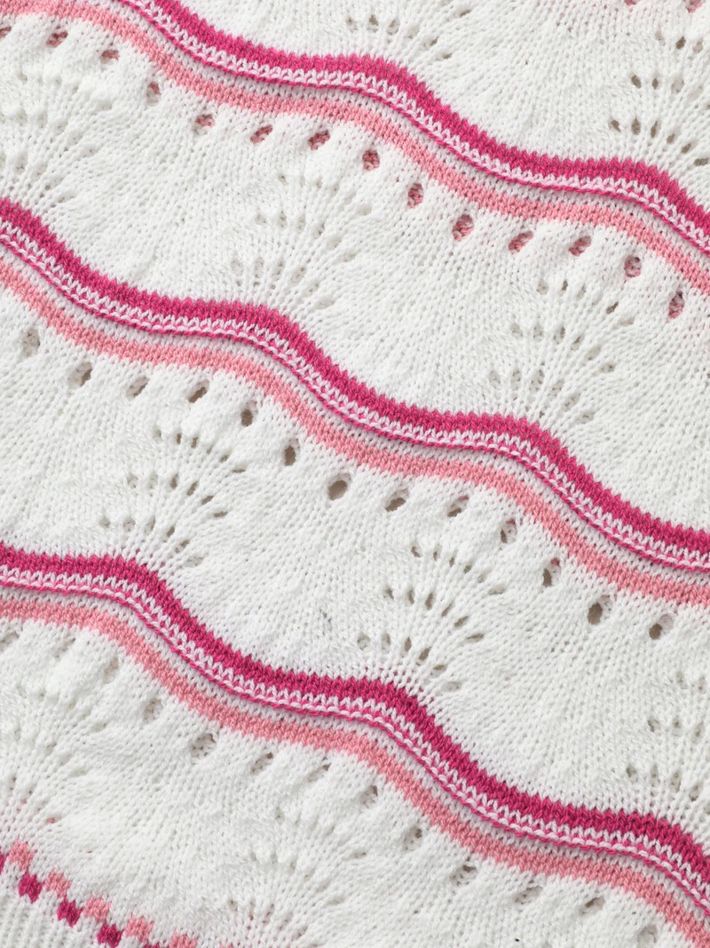 Wavy Print Eyelet Lace Knit Swim Cover-Up