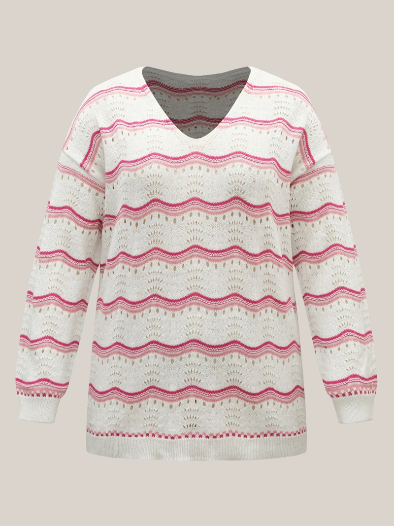Wavy Print Eyelet Lace Knit Swim Cover-Up