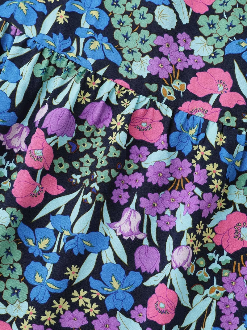 Floral Contrast Webbing Neck Tie Midi Dress