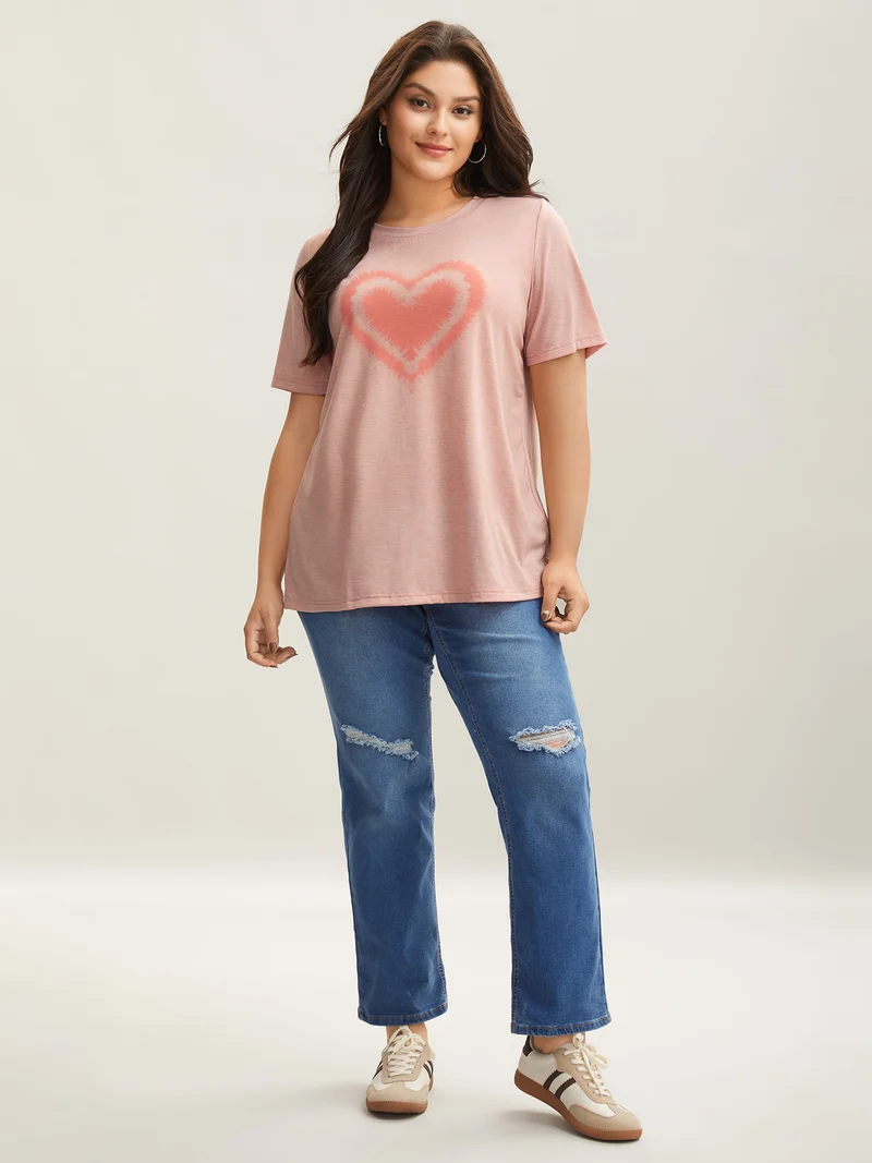 Supersoft Heart Motif Tie-Dye Stretchy T-Shirt