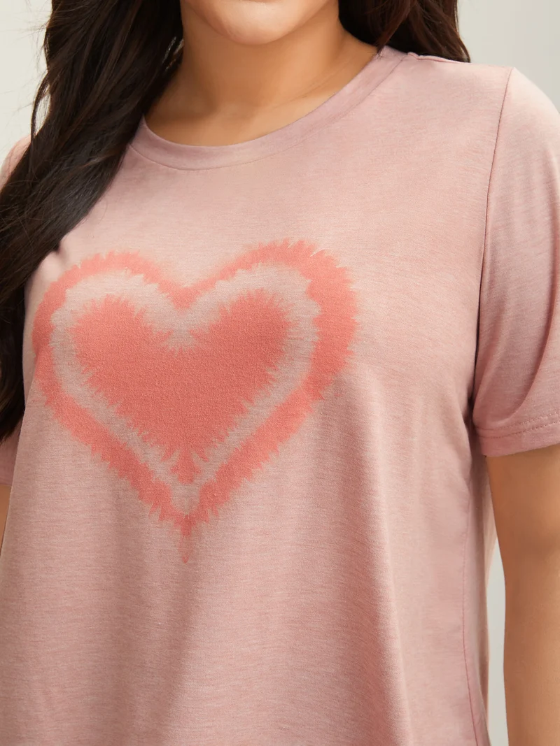 Supersoft Heart Motif Tie-Dye Stretchy T-Shirt