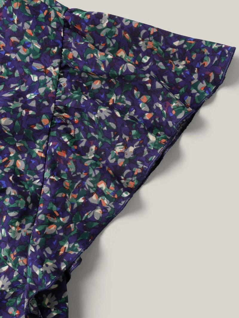 Ditsy Floral Print Asymmetrical Ruffled Sleeve Blouse