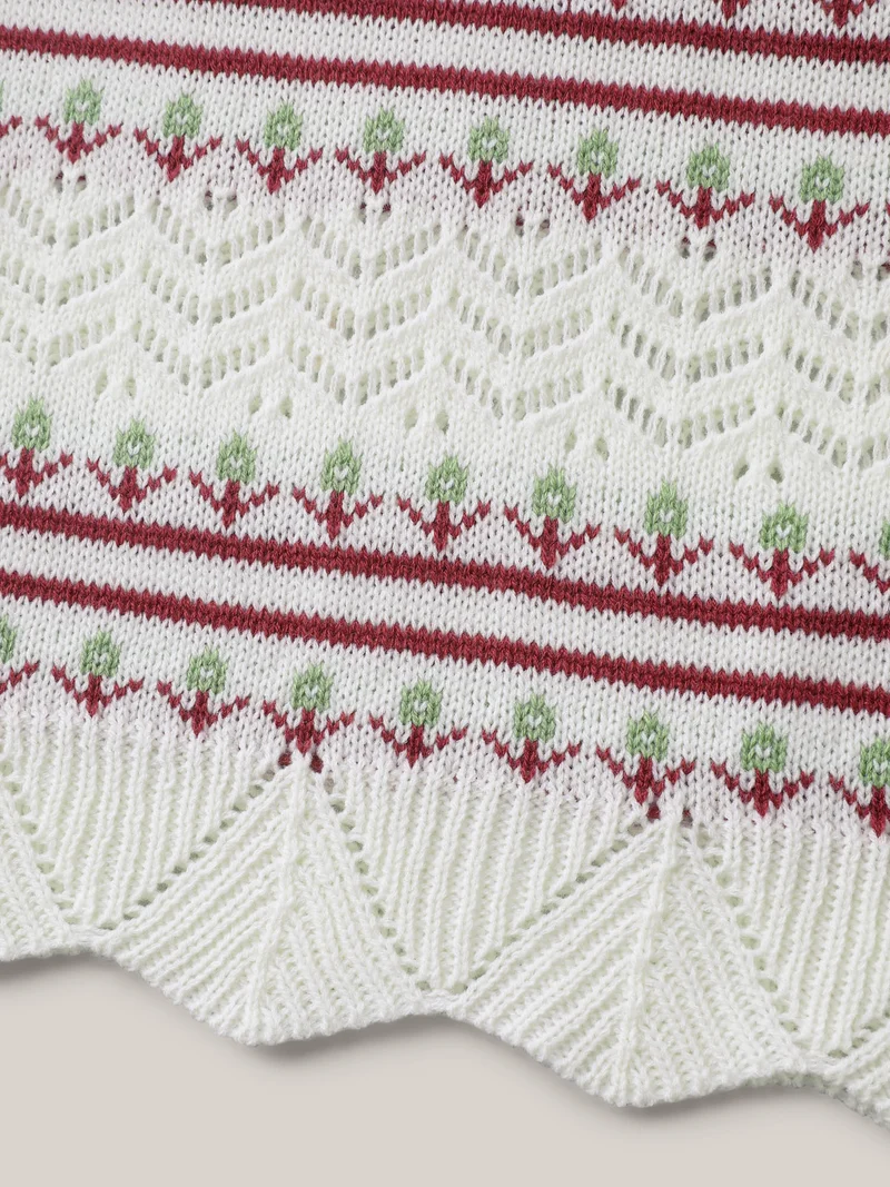 Jacquard Pattern Crew Neck Ribbed Pullover
