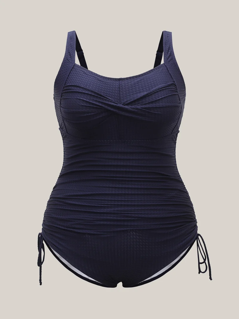 Twist-Front Adjustable Drawstring One-Piece Swimsuit
