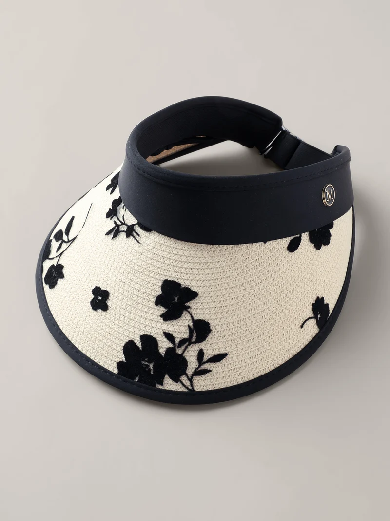 Floral Pattern Straw Curved Brim Hat