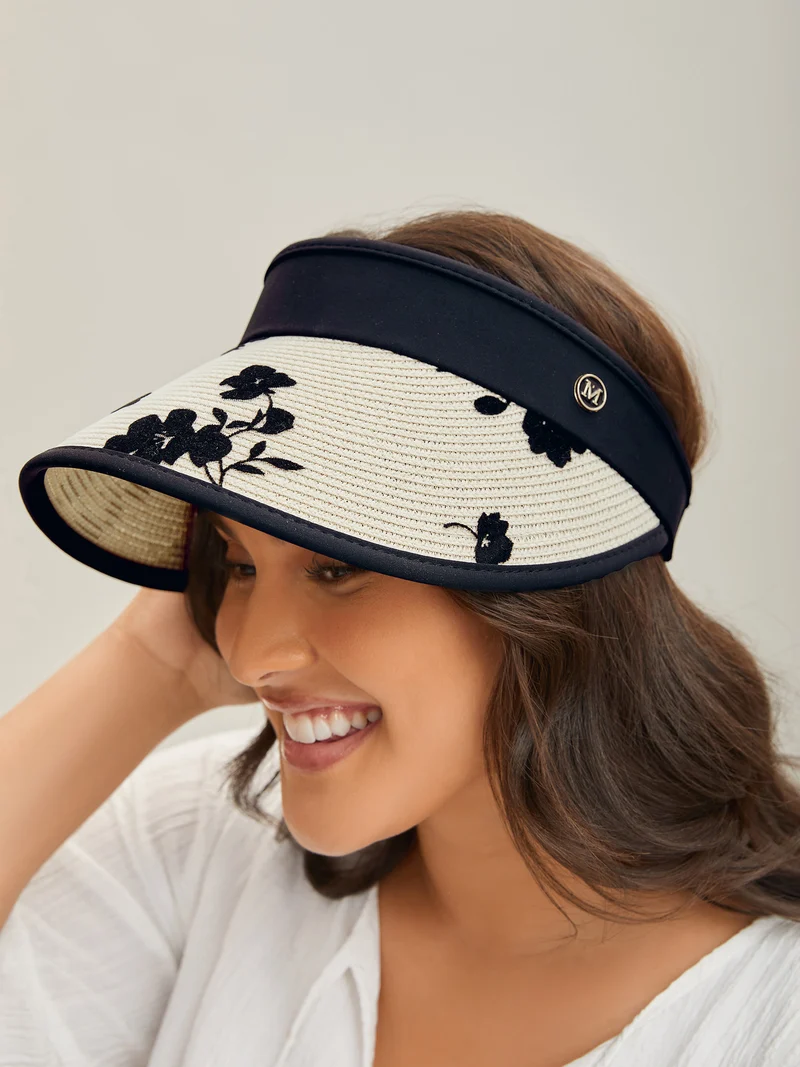 Floral Pattern Straw Curved Brim Hat