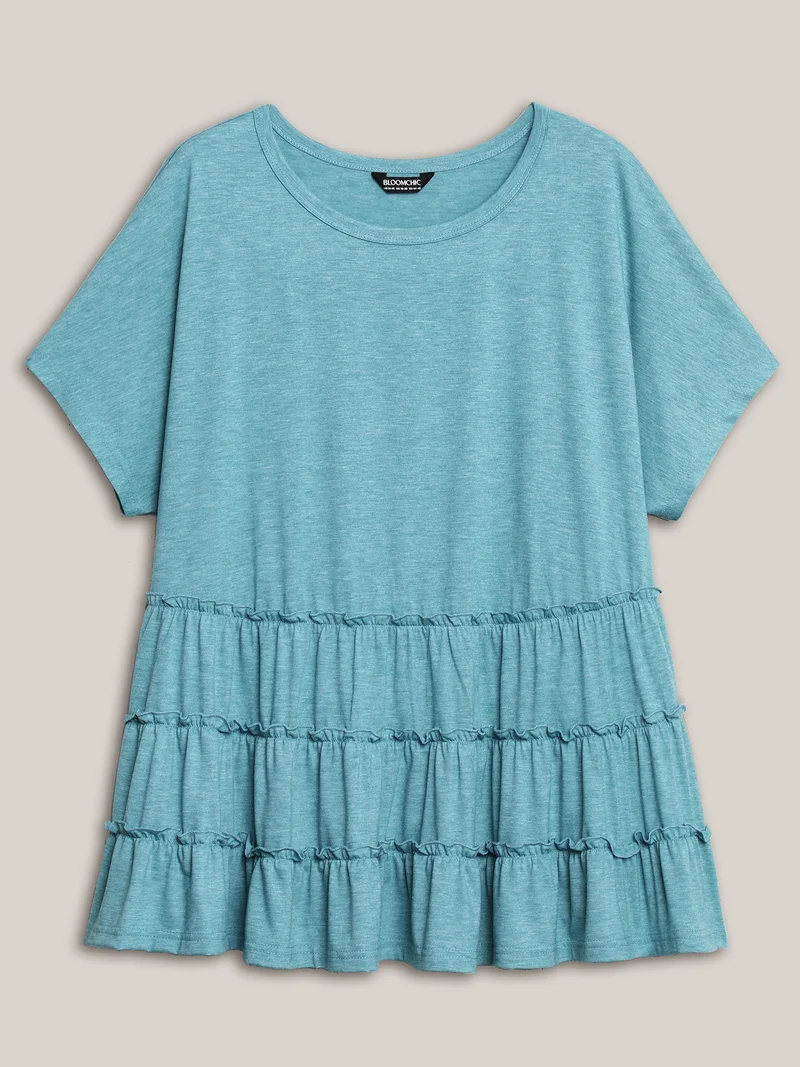 Tiered Petal Trim Crew Neck T-Shirt