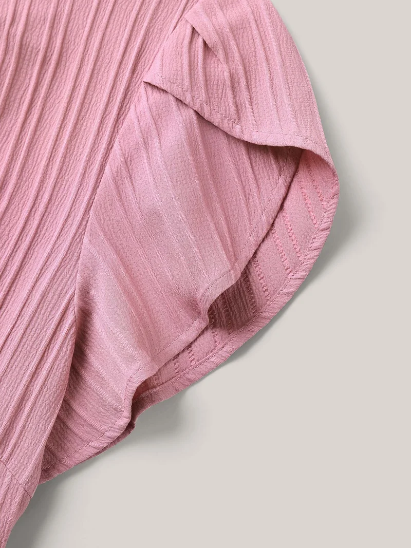 Textured Petal Sleeve Pockets Midi Dress