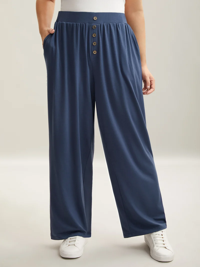 Button Front Pleated Comfy Fit Pants