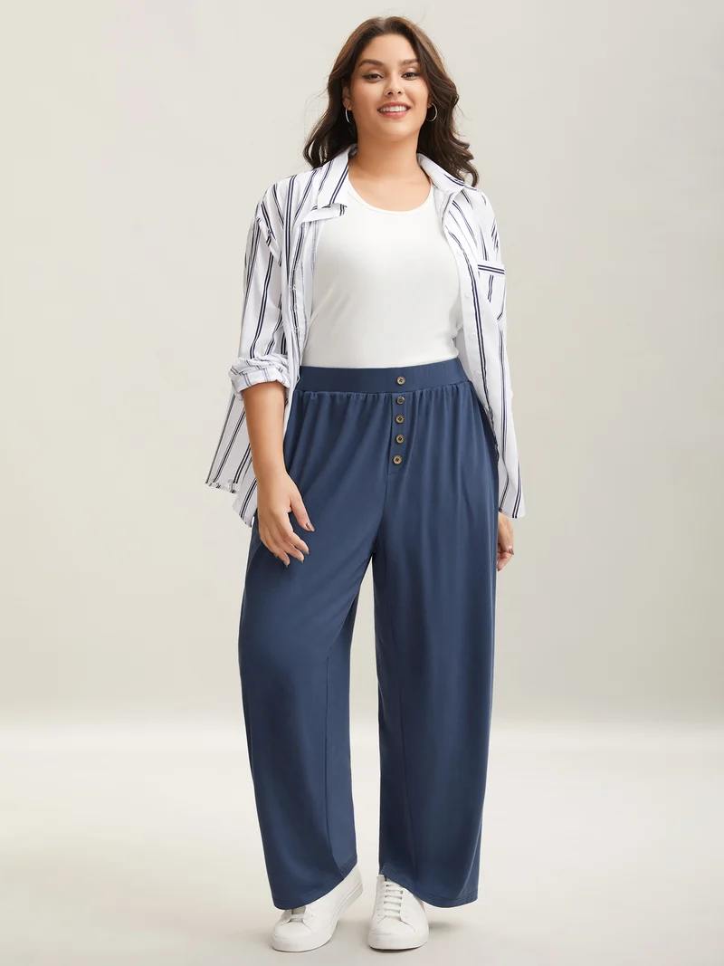 Button Front Pleated Comfy Fit Pants