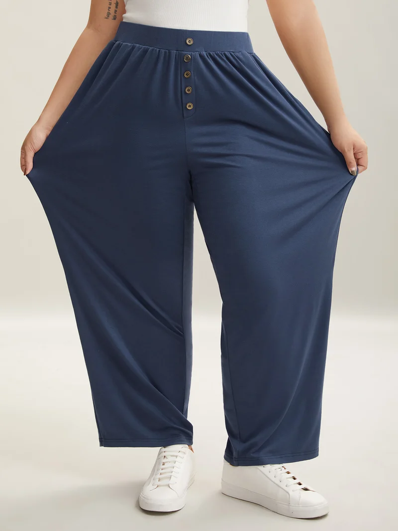 Button Front Pleated Comfy Fit Pants