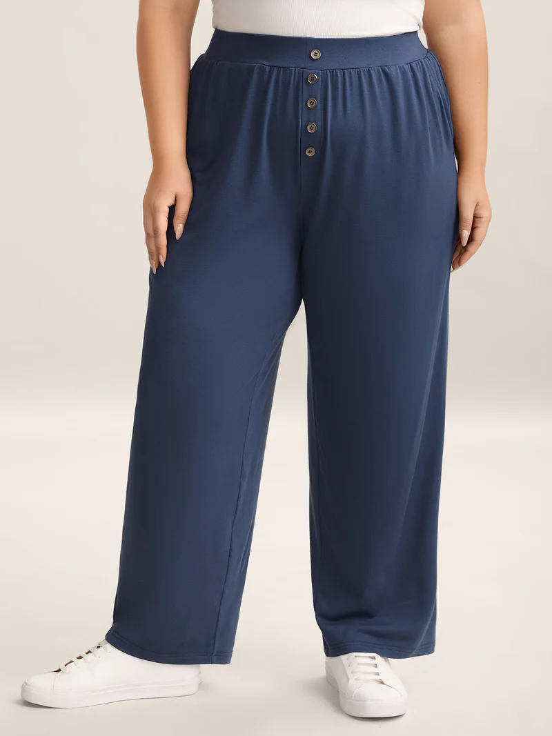 Button Front Pleated Comfy Fit Pants