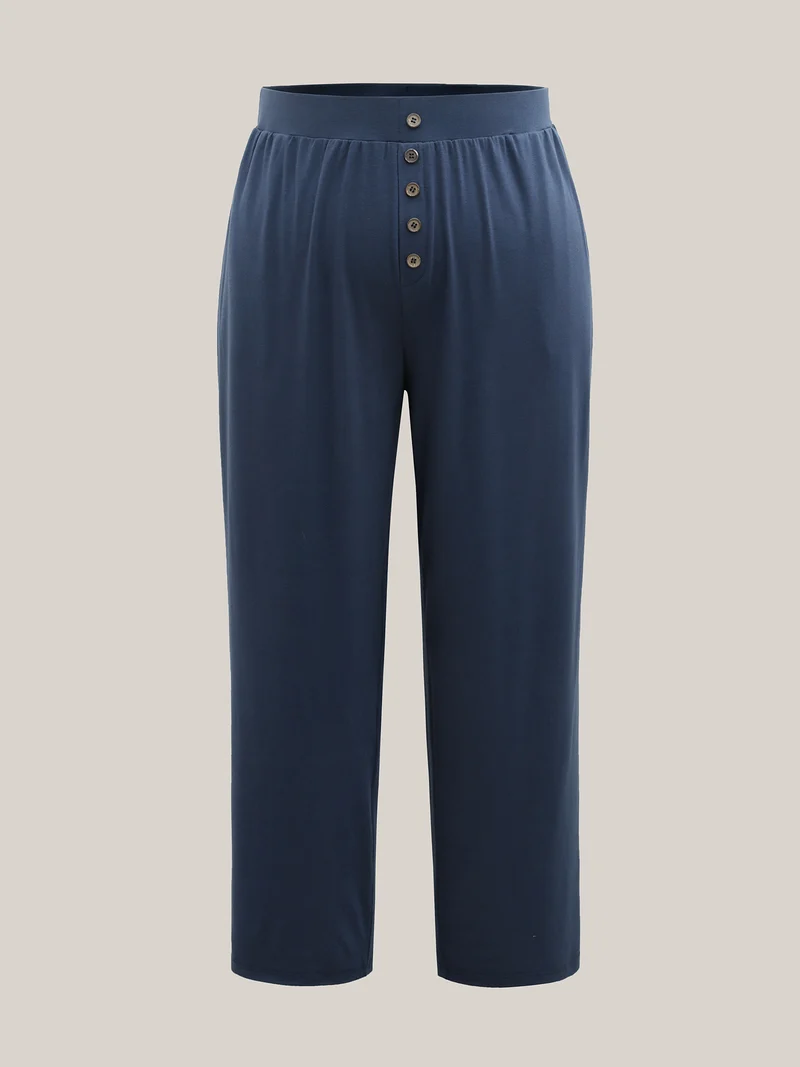 Button Front Pleated Comfy Fit Pants
