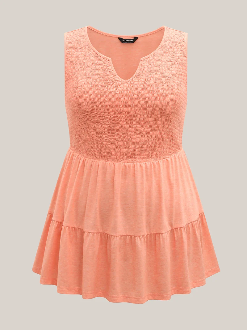 Shirred Bodice Spliced Tiered Sleeveless Top