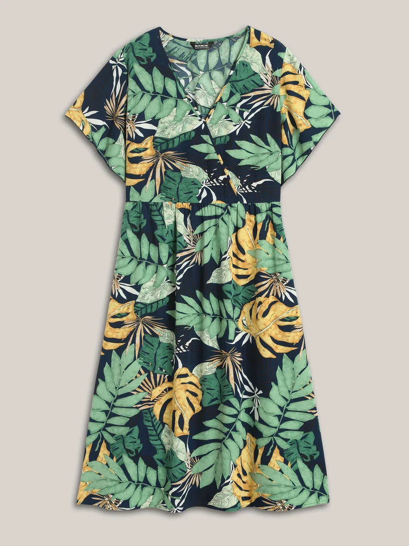 Breezy Tropical Print Pockets Midi Dress