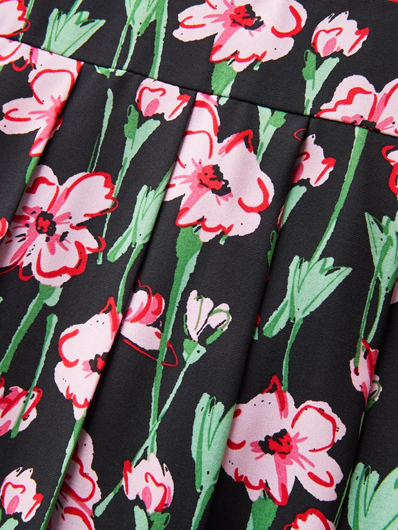 Floral Print Shirred Pleated Midi Dress