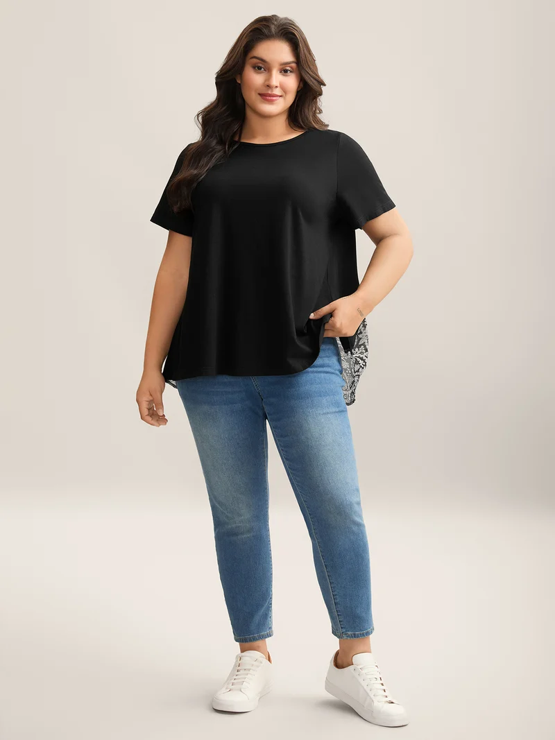 Paisley Print Crew Neck Spliced T-Shirt