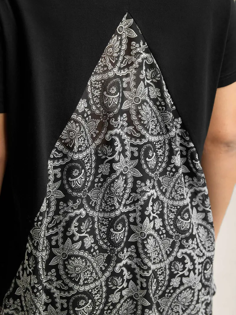 Paisley Print Crew Neck Spliced T-Shirt
