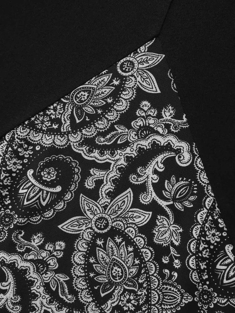 Paisley Print Crew Neck Spliced T-Shirt