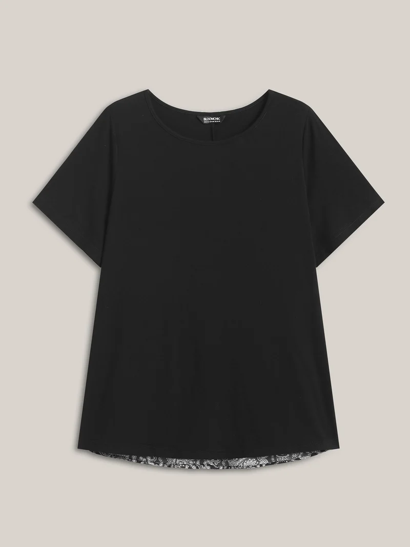 Paisley Print Crew Neck Spliced T-Shirt