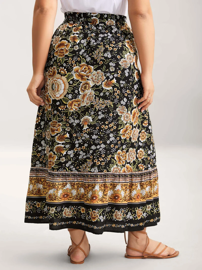 Boho Floral Print Drawstring Maxi Dress