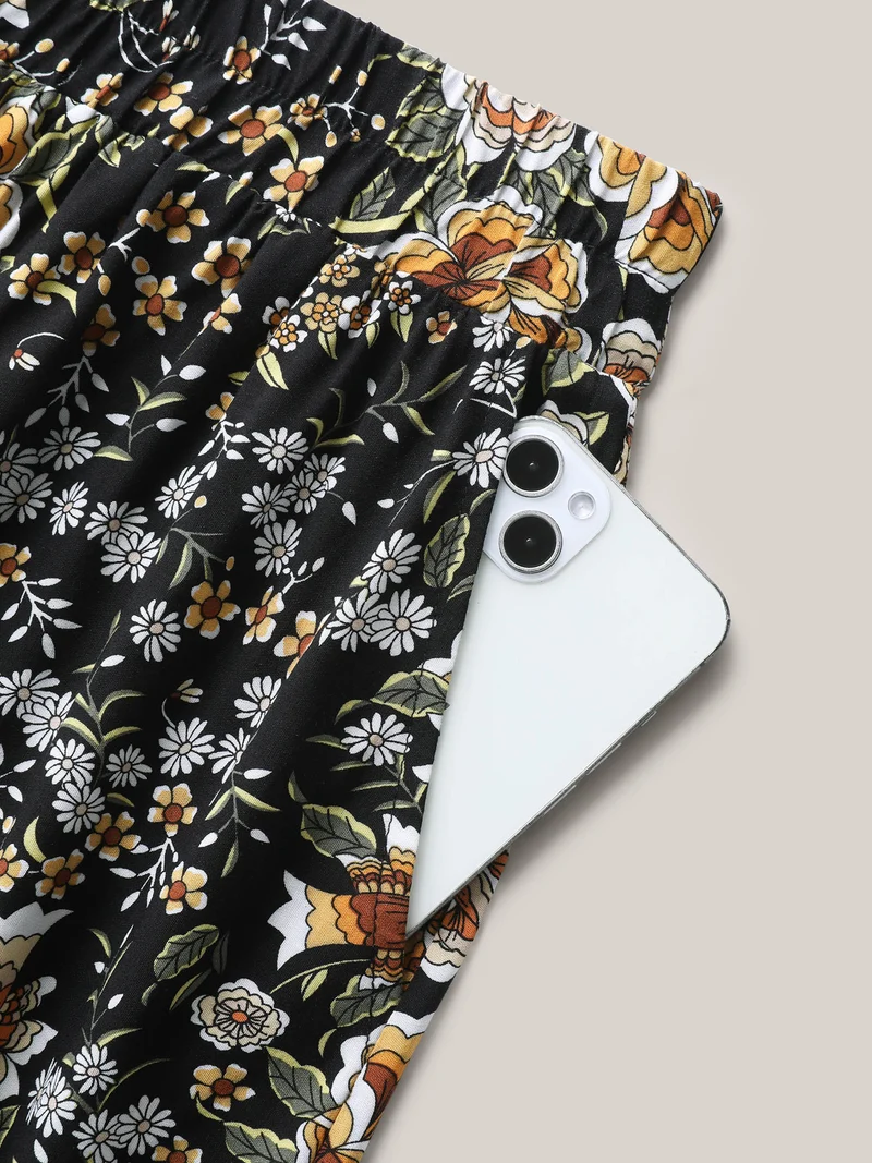Boho Floral Print Drawstring Maxi Dress