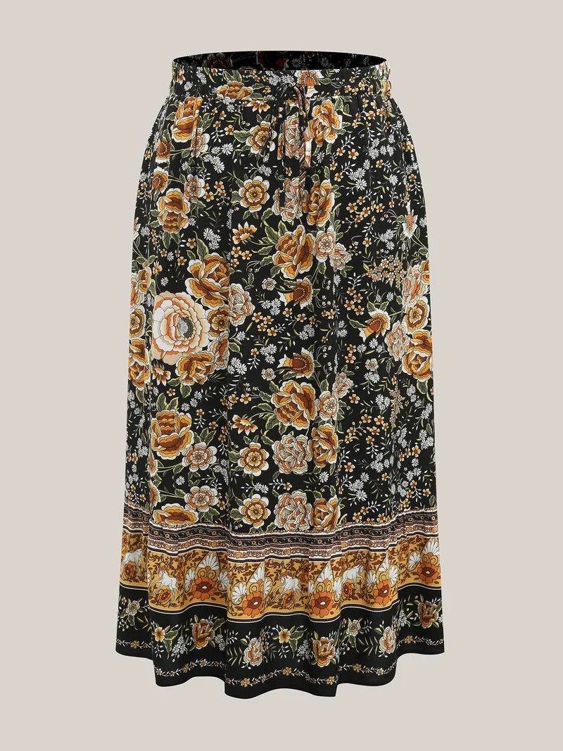 Boho Floral Print Drawstring Maxi Dress