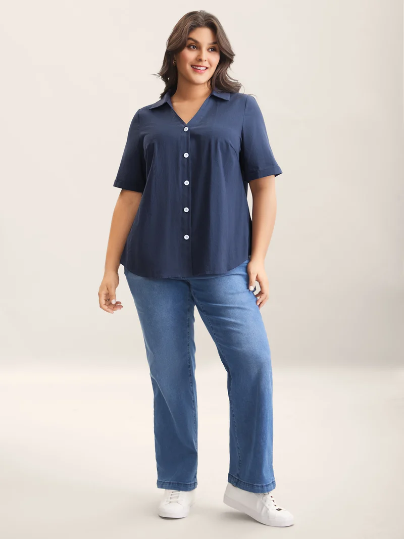 Cotton Collar Button Placket Blouse