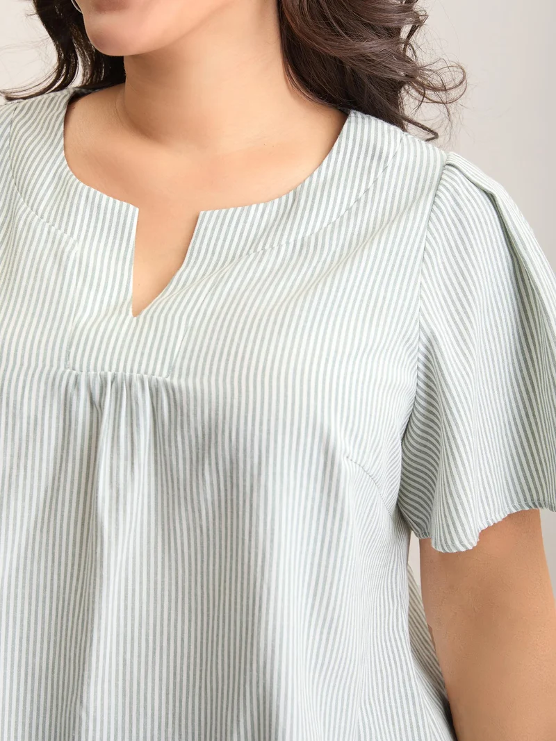 Striped Print Notched Collar Blouse