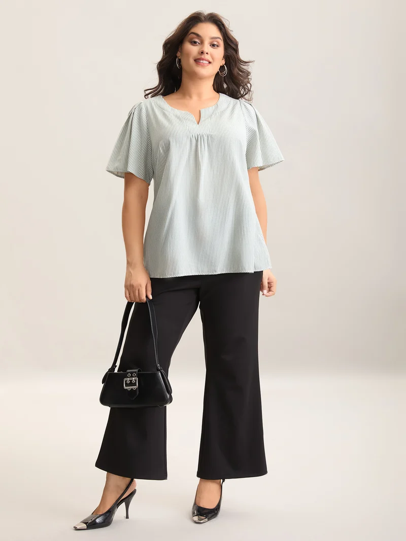 Striped Print Notched Collar Blouse