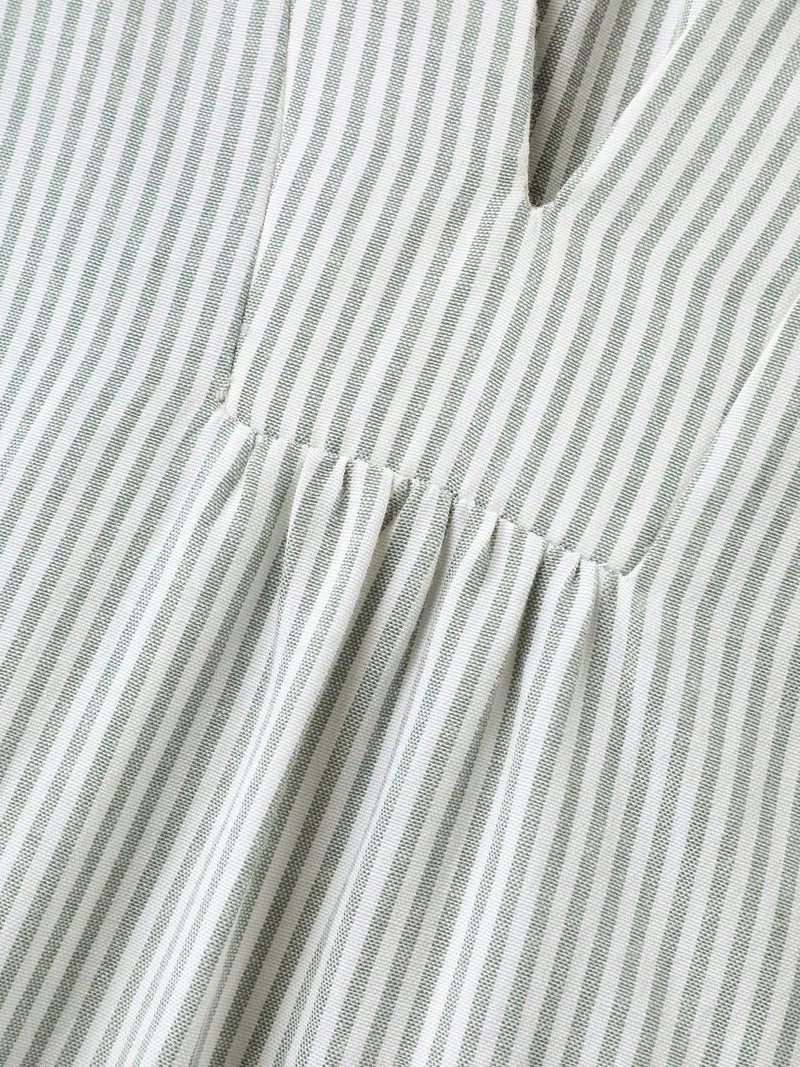 Striped Print Notched Collar Blouse