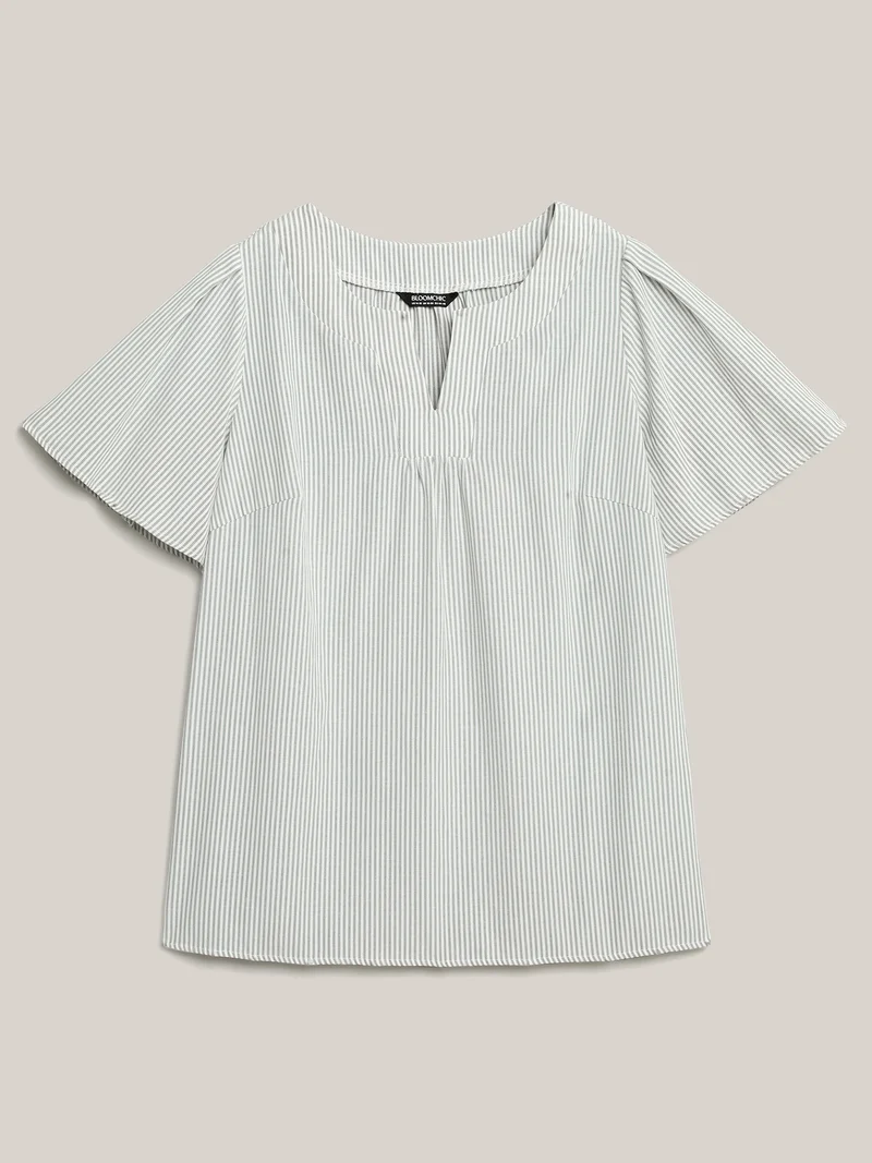 Striped Print Notched Collar Blouse