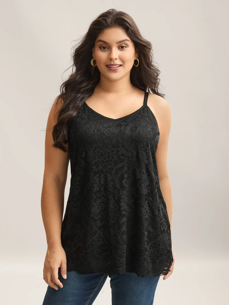 Floral Lace Lined Tank Top