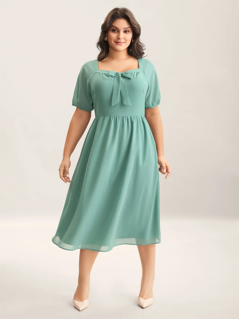 Chiffon Ribbon Collar Waist-Cinched Dress
