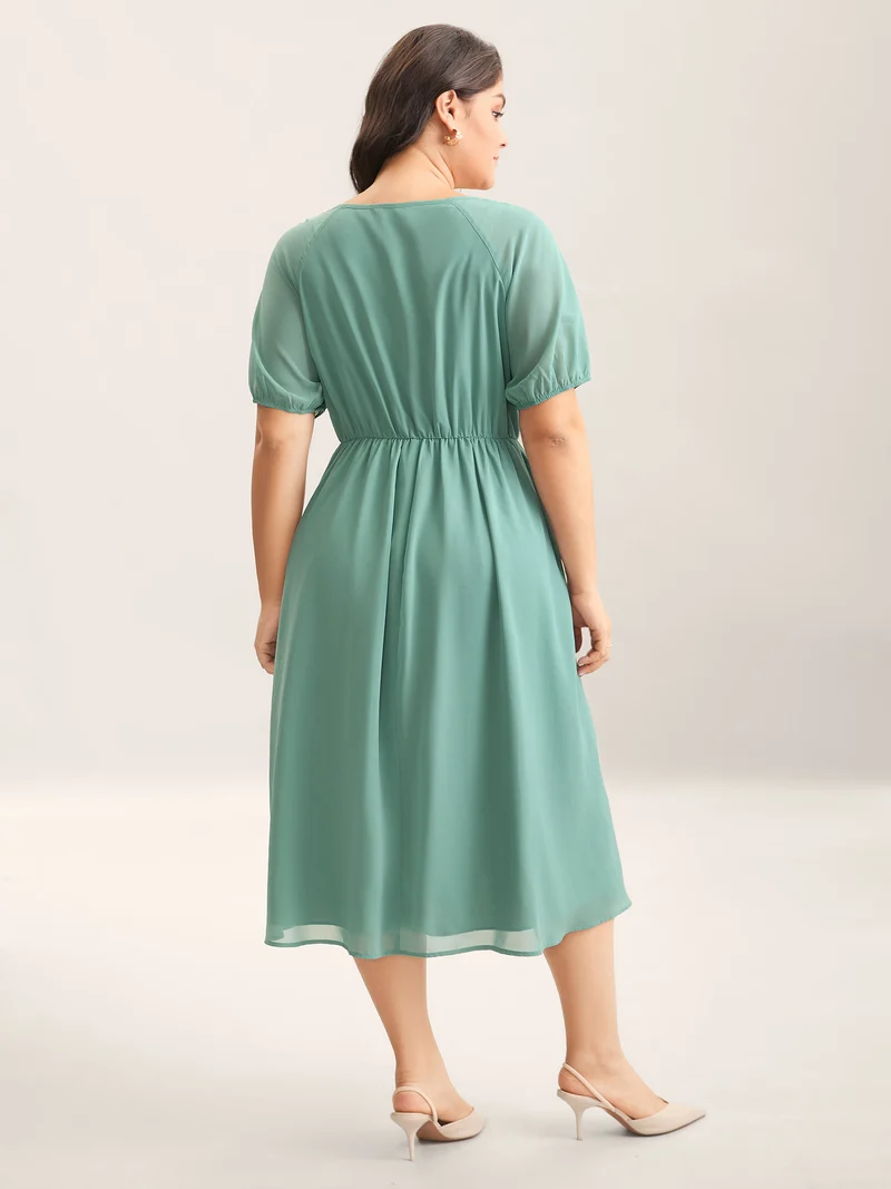 Chiffon Ribbon Collar Waist-Cinched Dress