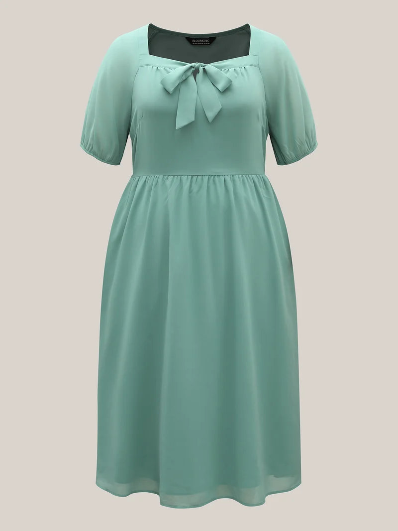 Chiffon Ribbon Collar Waist-Cinched Dress