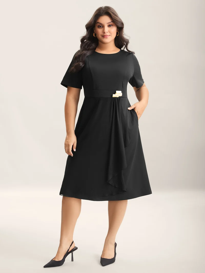 Waist-Cinched Spliced Seamed Midi Dress
