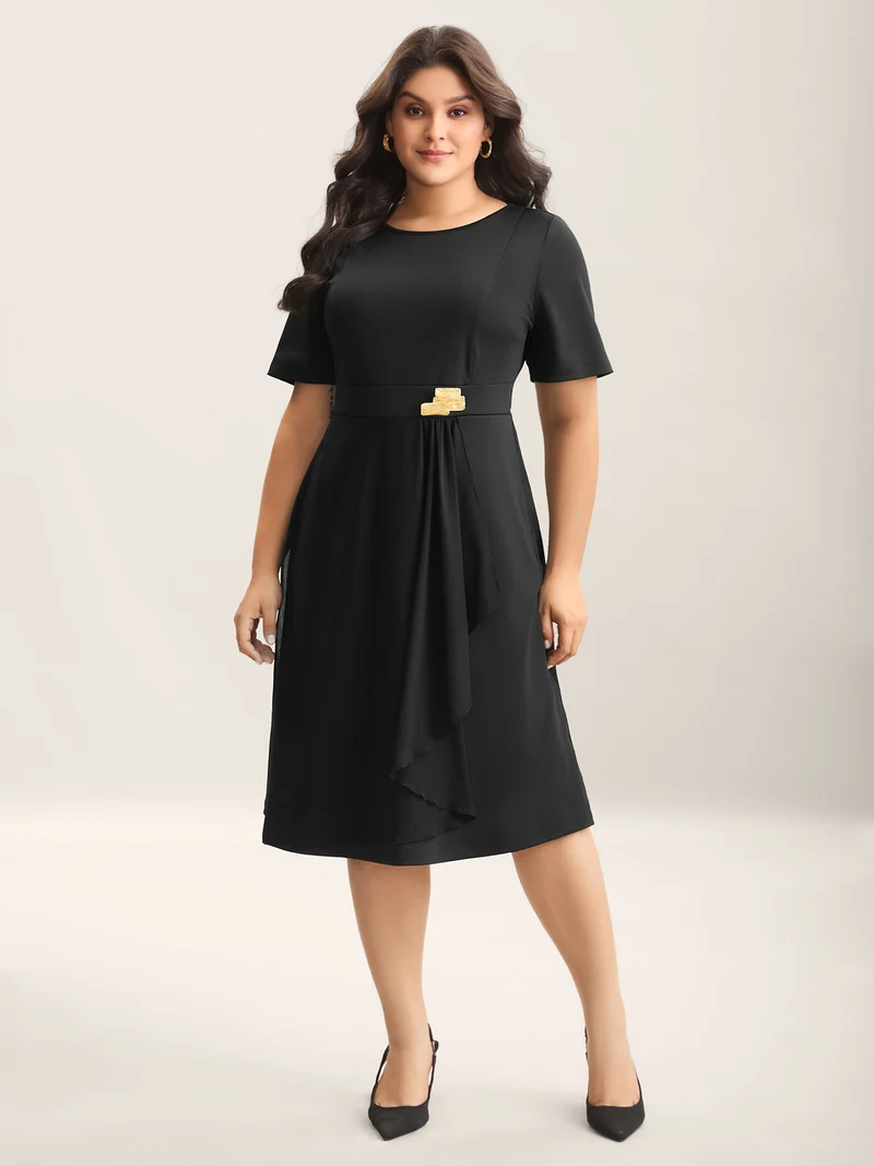 Waist-Cinched Spliced Seamed Midi Dress