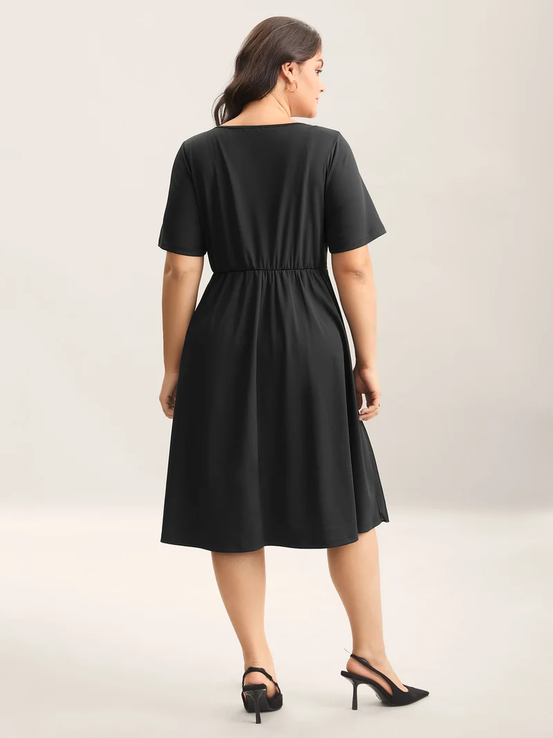 Waist-Cinched Spliced Seamed Midi Dress