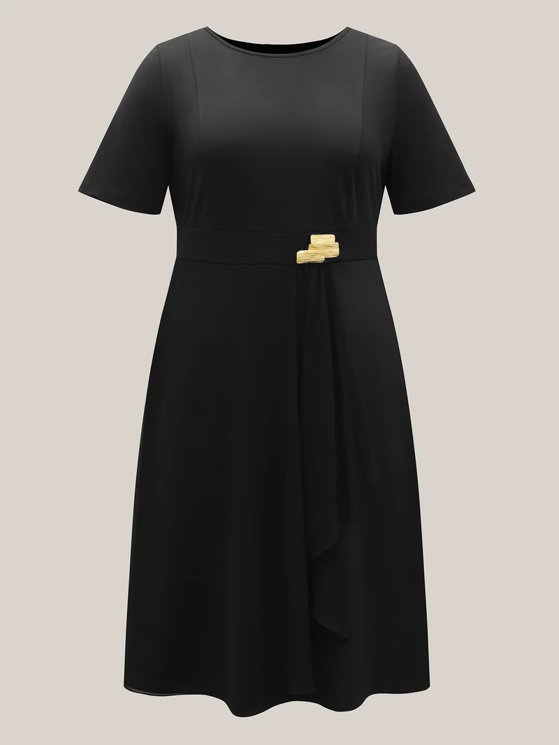 Waist-Cinched Spliced Seamed Midi Dress