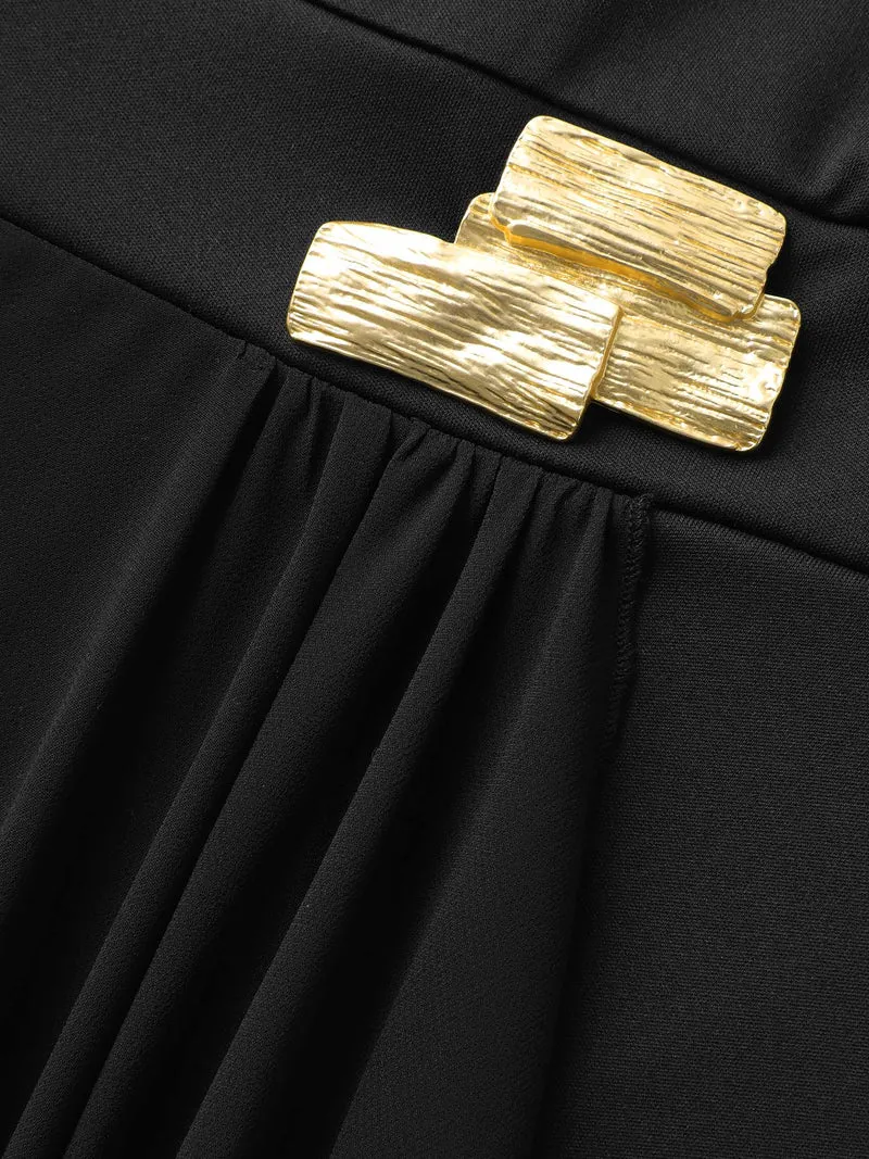 Waist-Cinched Spliced Seamed Midi Dress
