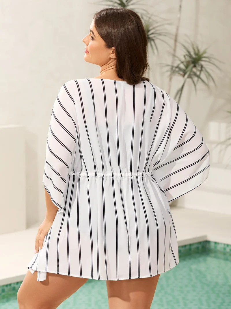 Striped Waist Tie Kimono Cardigan
