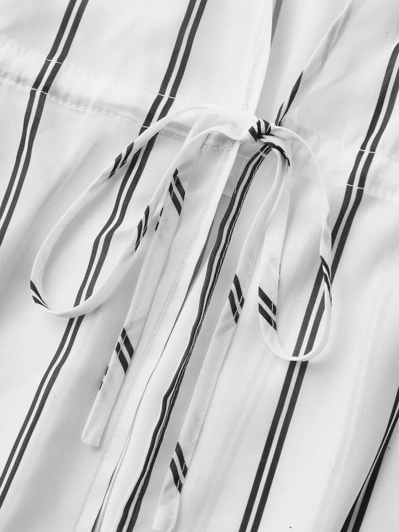 Striped Waist Tie Kimono Cardigan