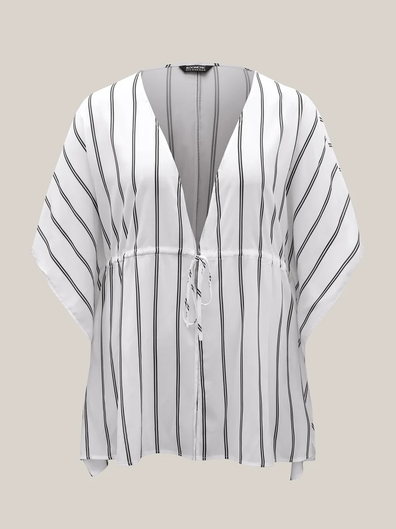 Striped Waist Tie Kimono Cardigan