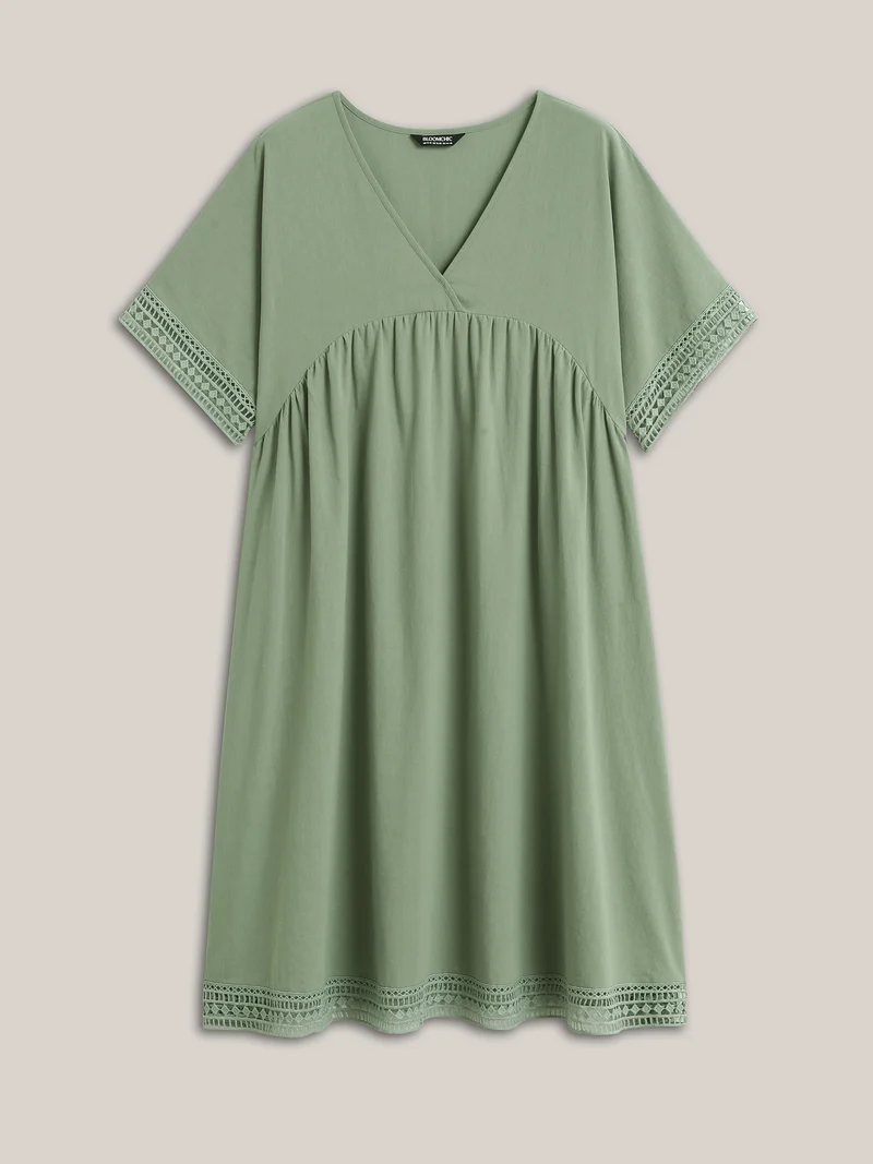 Pure Cotton Lace Trim Sleeve Midi Dress
