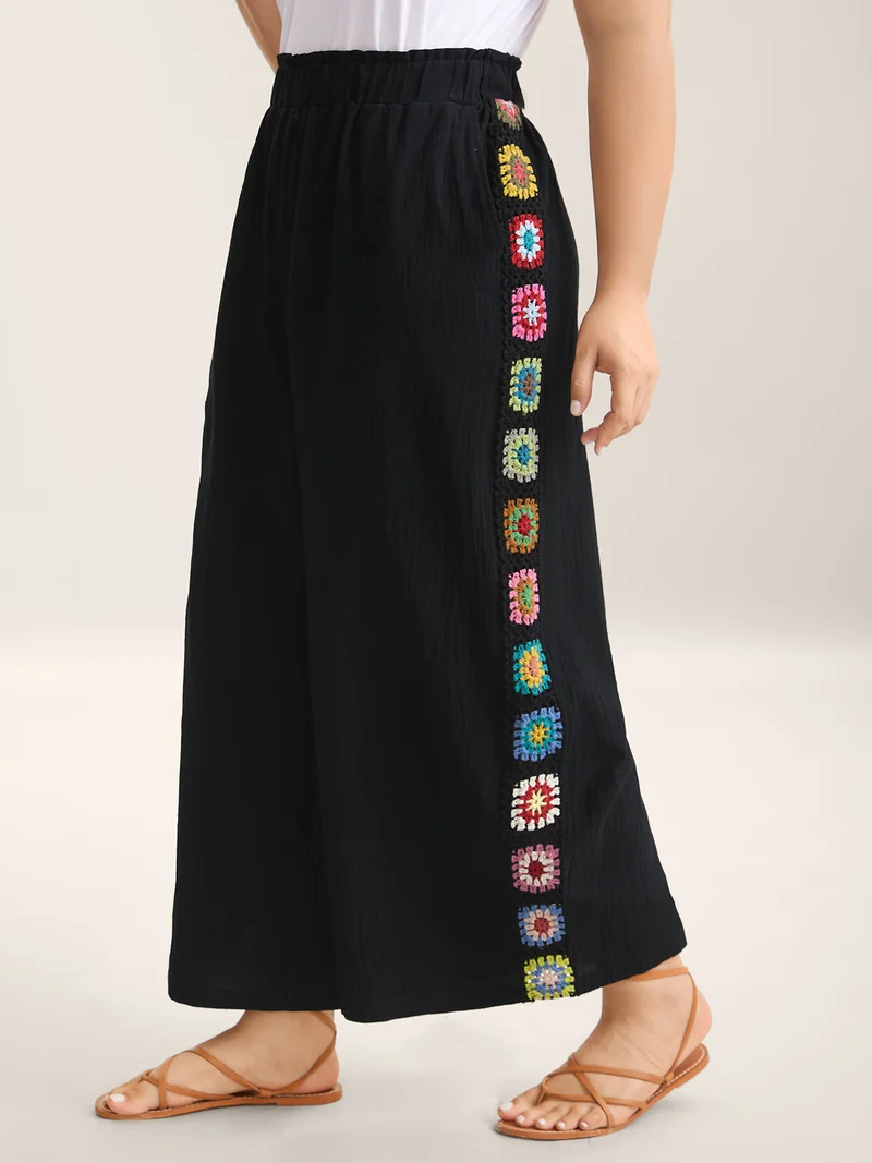 Shirred Waist Wide-Leg Spliced Pants